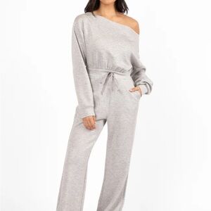Pink Lily Light Gray Off-Shoulder Jumpsuit